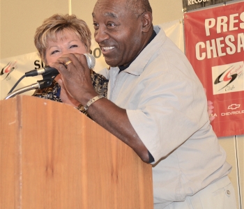 Howard Stevens wCSC Pres Carolyn Bernard 'Cutting Up'