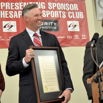 Mayor Krasnoff Presenting Council Resolution Honoring Michael Cuddyer