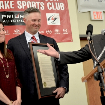 Mayor Krasnoff Presenting The Council Resolution Honoring Michael Cuddyer