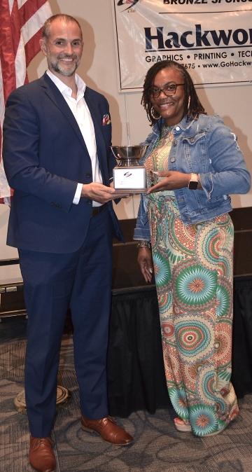 Student Athlete Samuel Blount, Boys Outdoor Track, Grassfield HS, Mother Accepting Award, w_Will Driscoll, CSC PresidentJPG