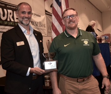 Student Athlete, Niko Panayioto, Boys Soccer, Great Bridge HS, w_CSC Pres Will Driscoll, Award Accepted by Matt Small, Athletic Dir Great Bridge.