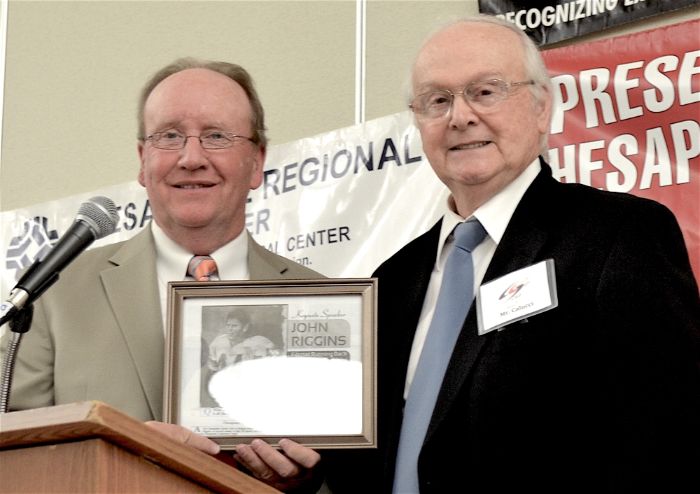 Steve Johnson, CSC Pres Accepting Framed Riggins Pic From Mr. Carlucci