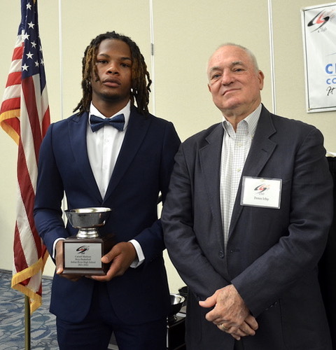 Student Carnell Madison, Boys Basketball, Indian River HS w Donn Irby, 2022 CSC President